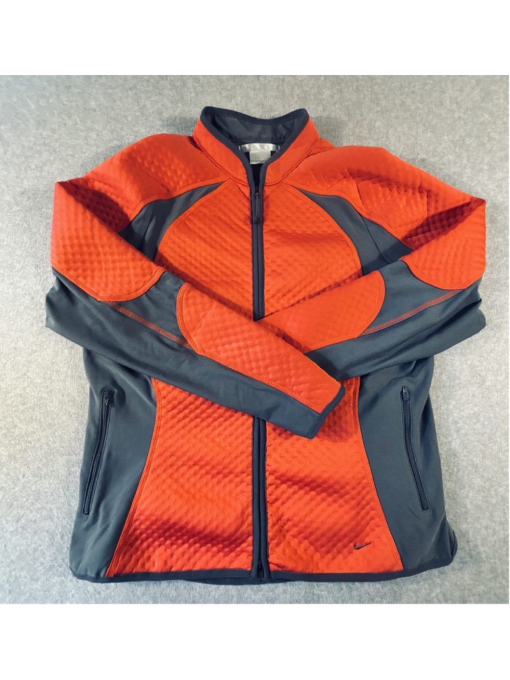 Nike Women’s XL Orange Gray Full Zip Running Jacket Textured Zip Pockets